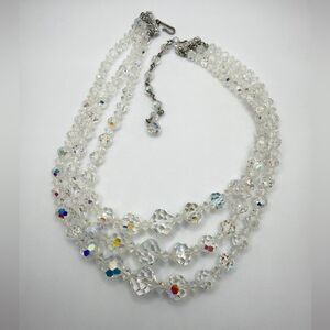 up to 16" Triple stranded, graduated Aurora Borealis Crystal Necklace!